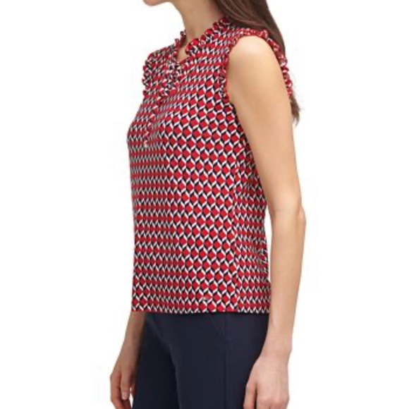 Tommy Hilfiger women’s size large, sleeveless,‎ geometric, print, blouse - Picture 2 of 12